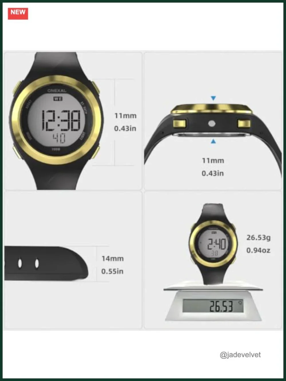 Women's Slim Digital Watch 100M Waterproof Resin Strap